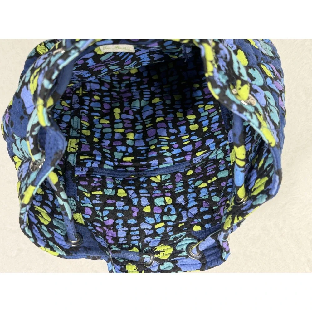 Vera Bradley Blue Indigo Floral Quilted Backpack Book Bag Overnight Bag